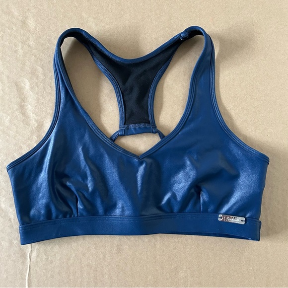 Bombshell Sportswear Other - Bombshell Sportswear Navy Blue Gloss Sports Bra Size Large Power Rib Bra Shiny